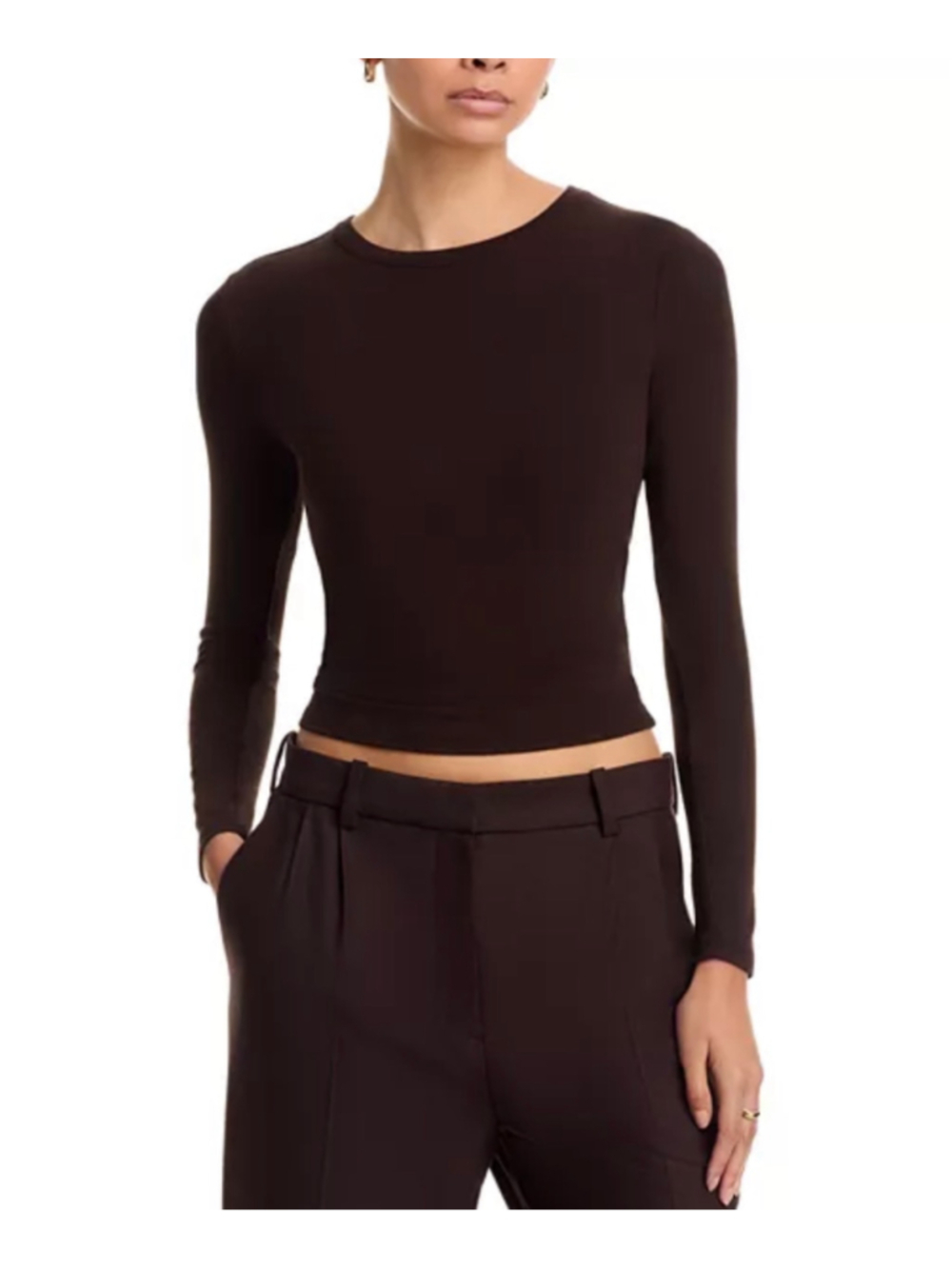 FRAME Long Sleeve Ribbed Crew Neck Tee Coffee Size M